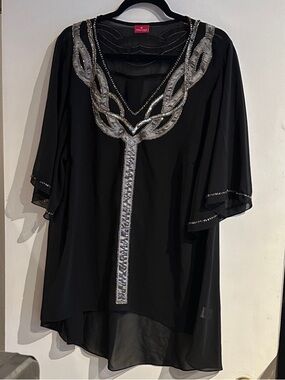 Flowy Black Bead Embellished Women's Top!!! Size XL